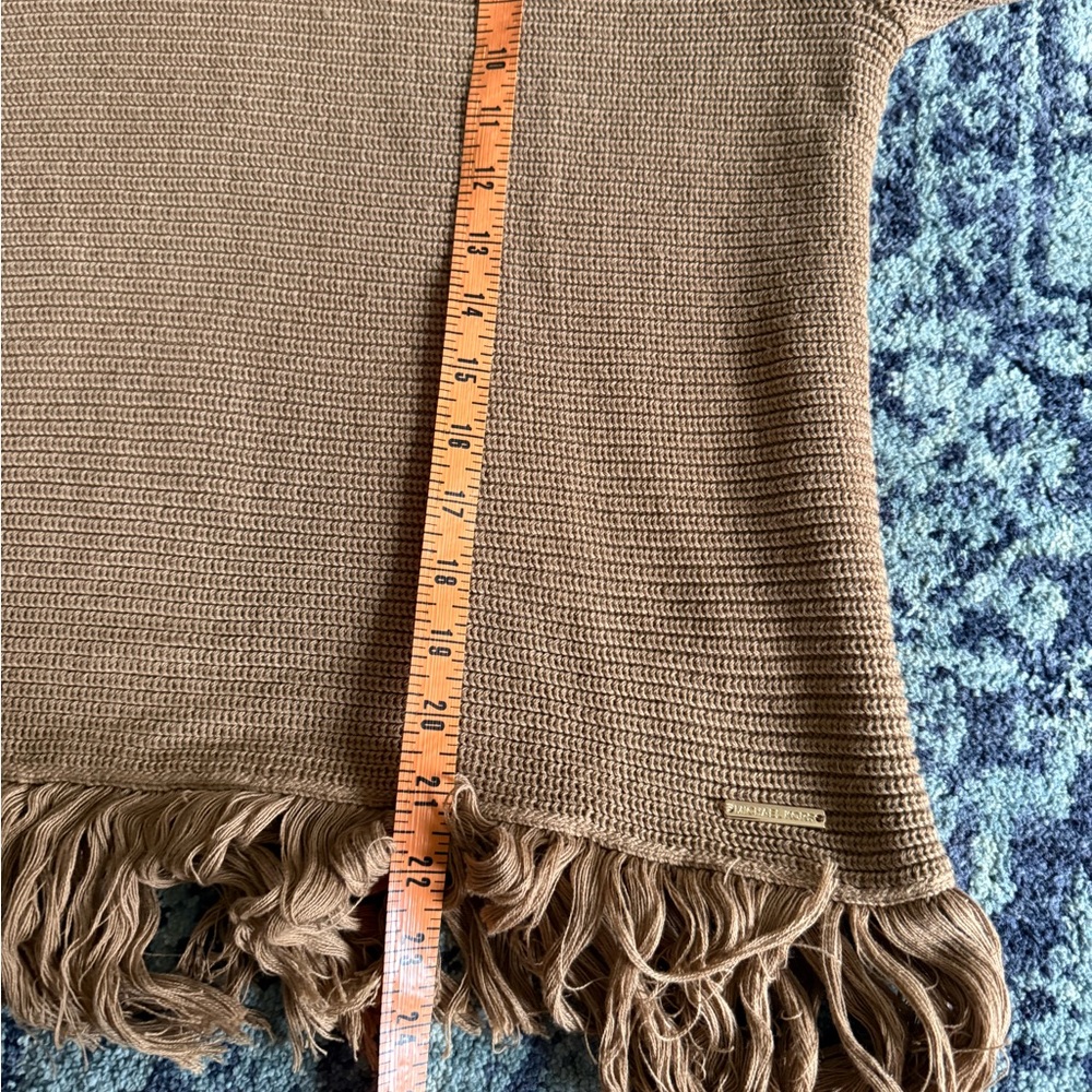 Camel Michael Kors Knit Turtle Neck Fringe Bottom Pullover Sweater Boho Size L - Picture 10 of 11